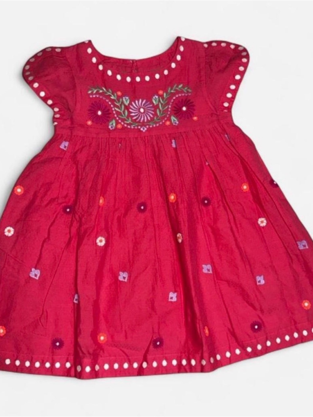 Mini Boden Red Embroidered Floral Cotton Dress